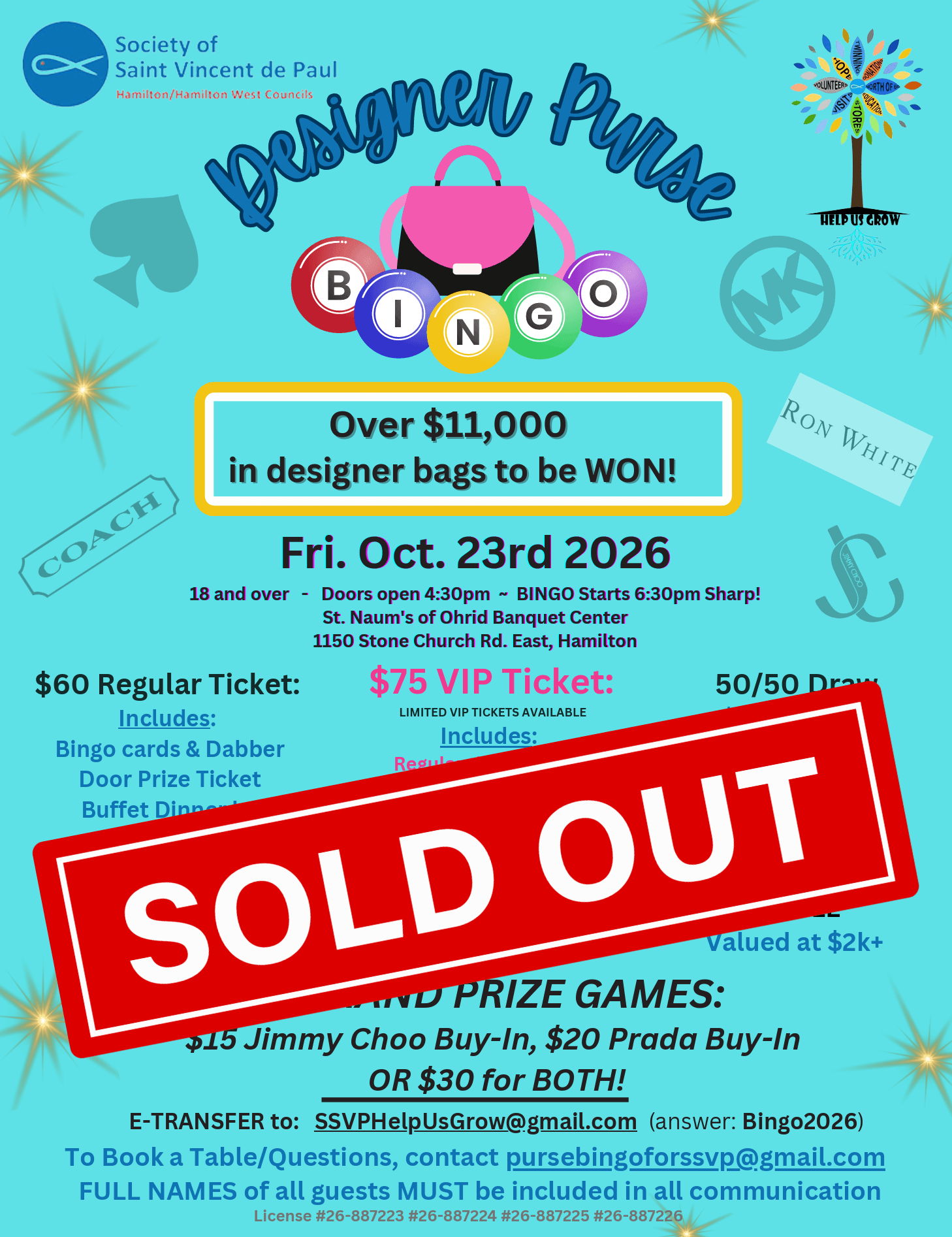 2026 Designer Purse Bingo Sold Out